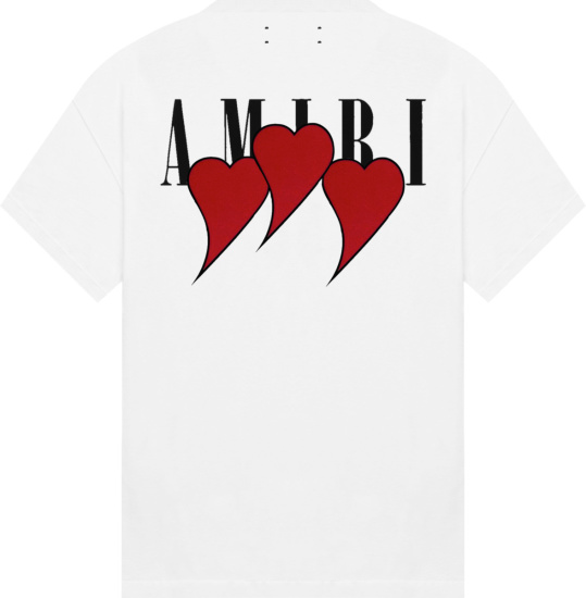 Amiri White And Three Red Hearts Logo T Shirt
