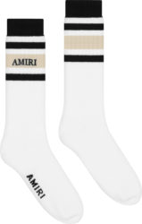 Amiri White Black Beige Logo Stripe Socks