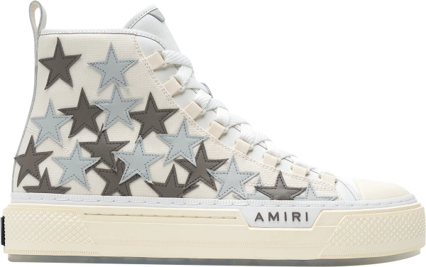 Amiri White Canvas Brown Stars And Grey Stars Court High Sneakers