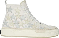 Amiri White Cream And Grey Stars Patch High Top Court Sneakers