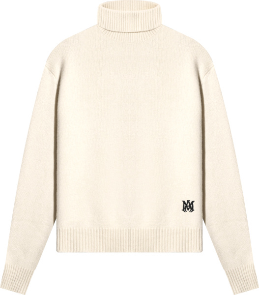 Amiri White Ivory Ma Logo Cashmere Turtleneck Sweater