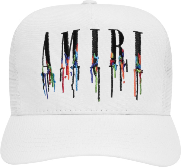 Amiri White Paint Splatter Core Logo Trucker Hat