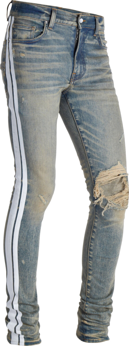 Amiri Dirty Indigo & White-Stripe 'Track' Jeans | Incorporated Style