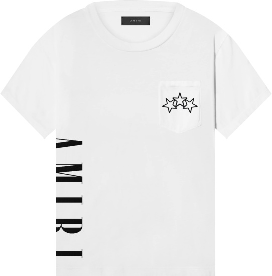 Amiri White Vertical Logo Three Stars Logo Pocket T Shirt