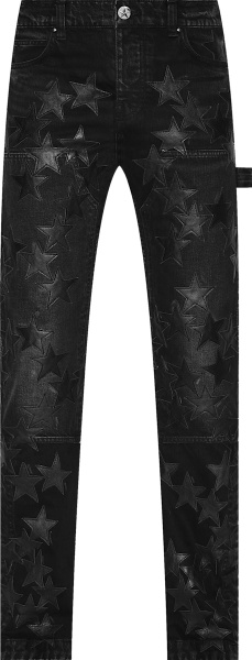 Amiri X Chemist Aged Black And Black Leather Star Patch Carpenter Jeans