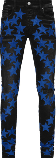 Amiri X Chemist Black And Royal Blue Leather Star Patch Jeans