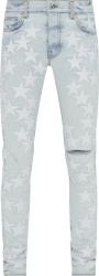 Amiri X Chemist Bleached Indigo And White Leather Star Patch Jeans
