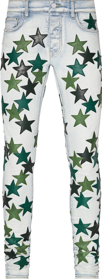 Amiri X Chemist Light Indigo And Green Leather Star Patch Jeans
