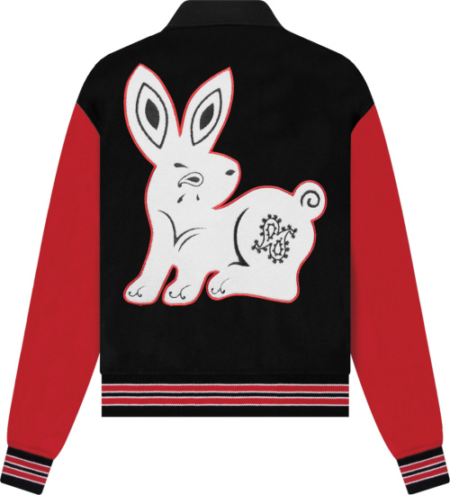 Amiri X Chinese New Year Black And Red Rabbit Patch Varsity Jacket
