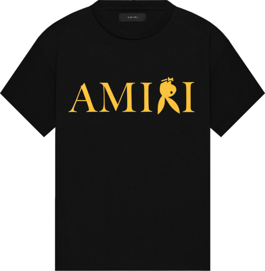 Amiri X Playbou Black And Golden Yellow Reverse Bunny Logo Print Tee