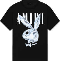 Amiri X Playboy Black Metallic Bunny Logo Print T Shirt