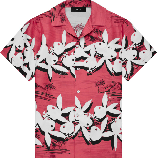 Amiri X Playboy Red And White Bunny Head Hawaiian Shirt