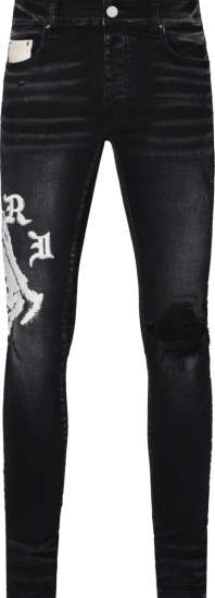 Amiri X Wes Lang Aged Black And White Reaper Head Logo Jeans