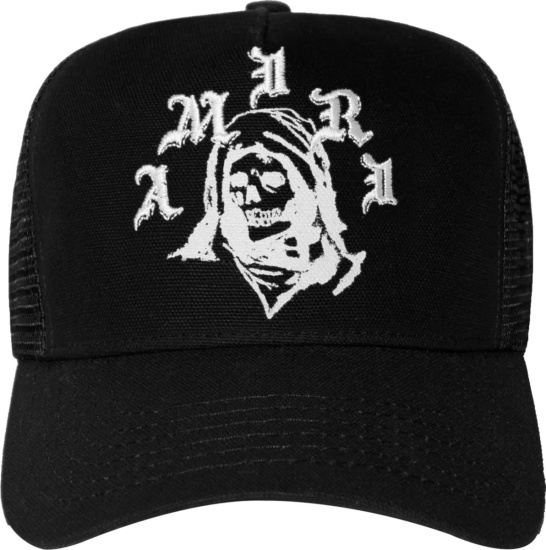 Amiri X Wes Lang Black And White Reaper Logo Trucker Hat