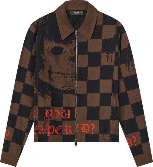 Amiri X Wes Lang Brown Checkered Skull Print Jacket