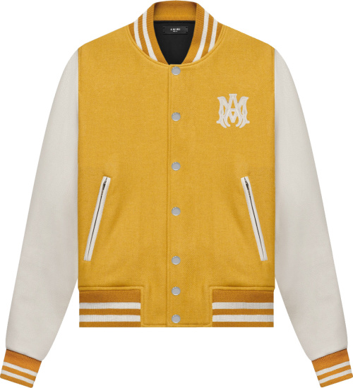 Amiri Yellow And White Ma Bones Varsity Jacket