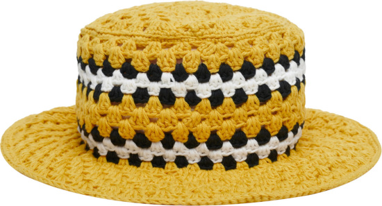 Amiri Yellow Crochet Knit Striped Bucket Hat