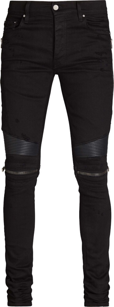 2020 AMIRI Black Tight Knee Zipper Jeans Stretch Fashion Hole Pants @607