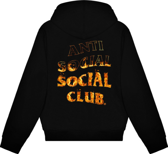 Anti Social Social Club Black Flame Logo Print Hoodie