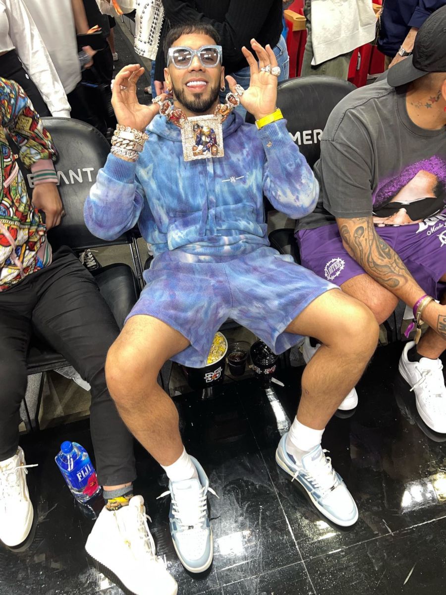 Anuel AA Sits Watches The Miami Heat Courtside In a Full Amiri Tie-Dye  Outfit | INC STYLE