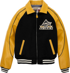 Avirex Black And Yellow Leather Varsity Jacket