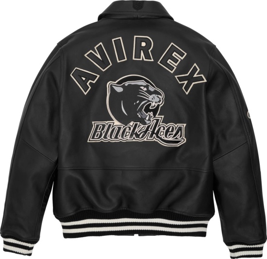 AVIREX Black Leather 'Black Aces' Jacket | INC STYLE