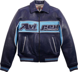 Avirex Navy And Light Blue Nitro Run Logo Leather Jacket