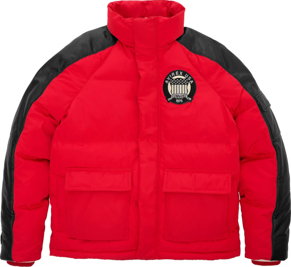 Avirex Red And Leather Stripe Down Puffer Jacket