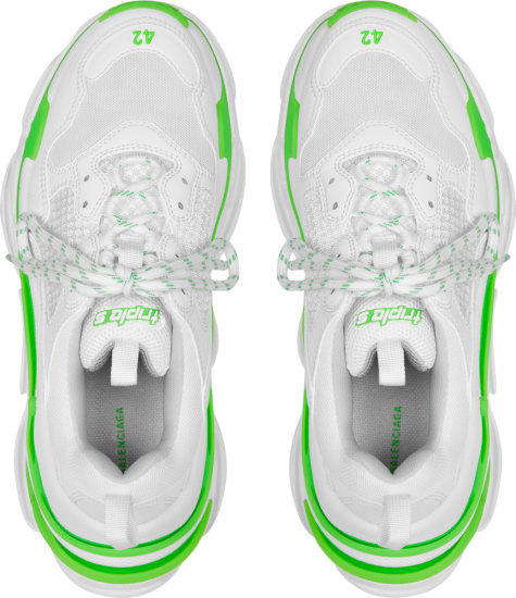 Balenciaga White & Neon Green 'Triple S' Sneakers | Incorporated Style