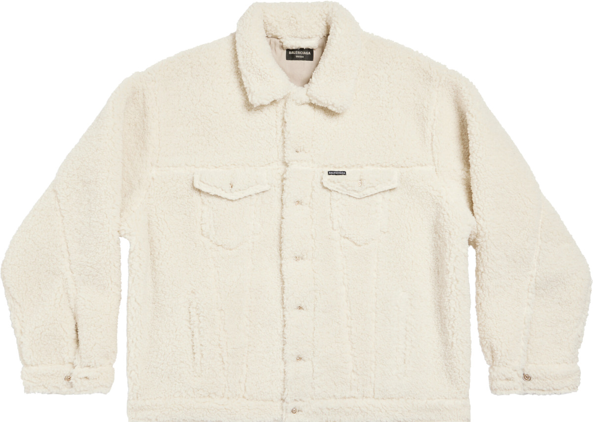 Balenciaga Cream Sherpa Fleece Trucker Jacket | INC STYLE
