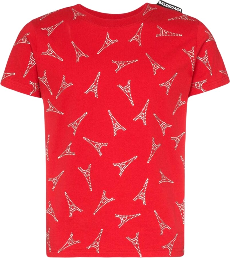 Balenciaga Red & Crystal Eiffel Tower T-Shirt