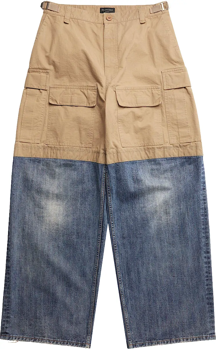Balenciaga Beige Cargo Short And Blue Denim Jeans
