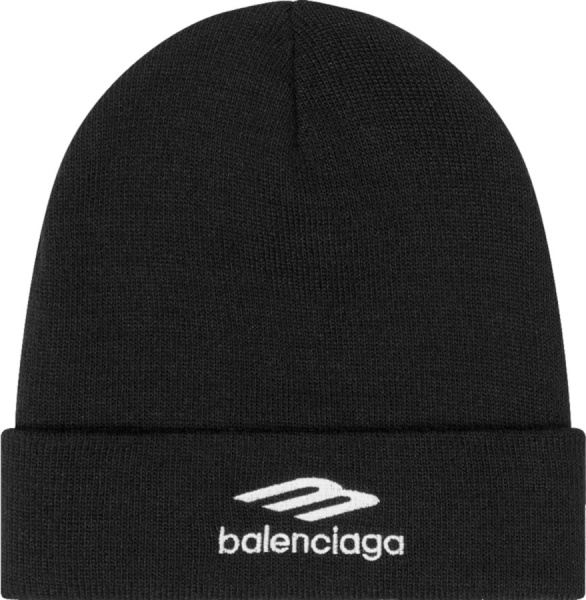 Balenciaga Black 3b Sports Icon Beanie Hat