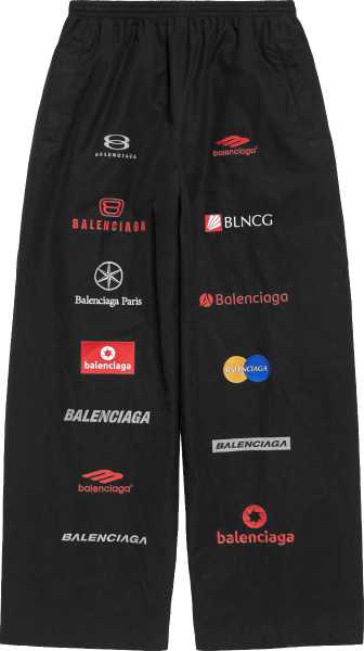 Balenciaga Black Allover Logo Zip Baggy Pants