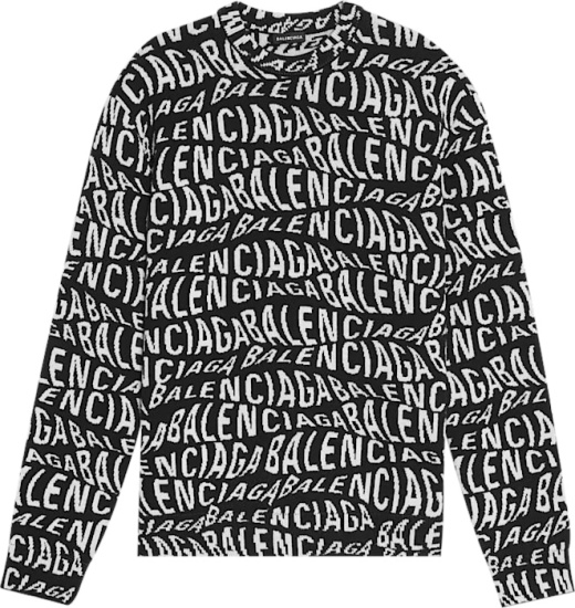 Balenciaga Black Allover Wavy Logo Sweater