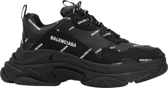 Balenciaga Black And Allover Logo Triple S Sneakers 536737w2fa11090