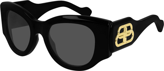 Balenciaga Black And Gold Oversized Paris Cat Sunglasses