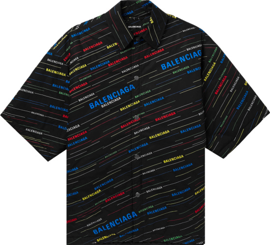 Balenciaga Black And Multicolor Diagonal Logo Padded Shirt