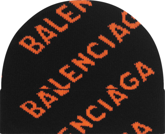 Balenciaga Black And Orange Allover Logo Beanie Year Of The Tiger 659643t15671018
