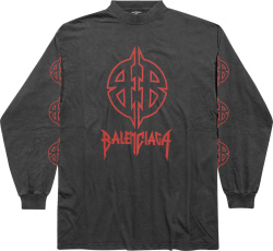 Balenciaga Black And Red Bb Metal Logo Long Sleeve T Shirt