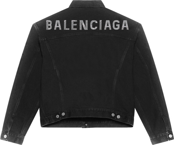 Balenciaga Black Denim And Strass Logo Jacket