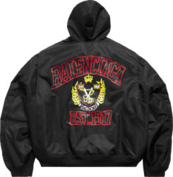 Balenciaga Black Diy Collegiate Logo Hooded Oversized Bomber Jacket