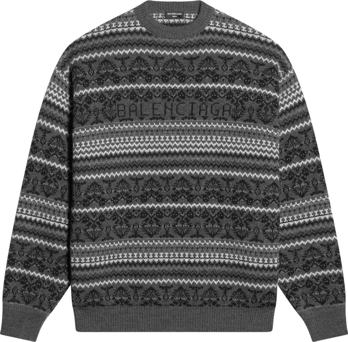 Balenciaga Grey Logo Fair Isle Sweater | INC STYLE