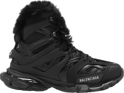 Balenciaga Black High Top Fur Lined Track Sneakers Boots