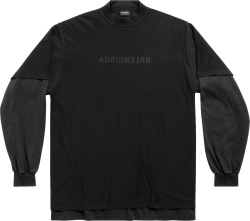 Balenciaga Black Layered Long Sleeve Backwards Logo Tshirt