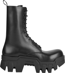 Balenciaga Black Leather Lace Up Tooth Sole Bulldozer Boots