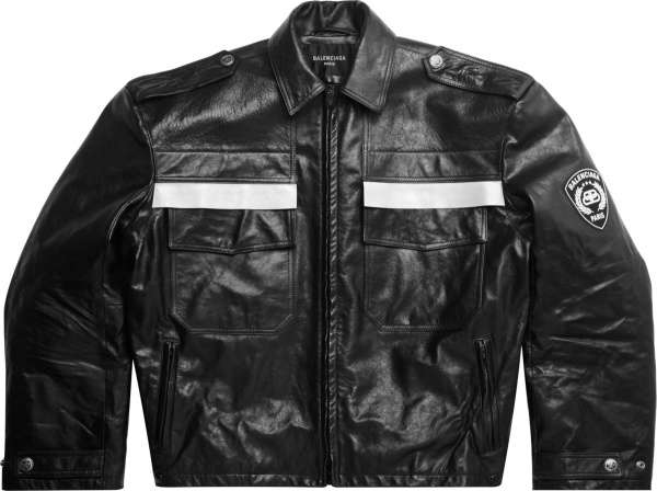 Balenciaga Black Leather Paris Uniform Jacket