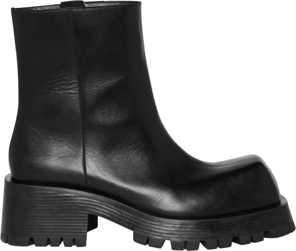 Balenciaga Black Leather Square Toe Lugged Boots