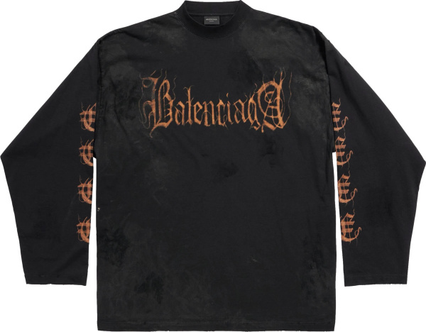 Balenciaga Black Long Sleeve Heavy Metal Logo T Shirt