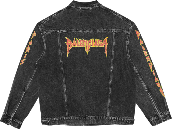 Balenciaga Black Metal Band Logo Print Denim Jacket